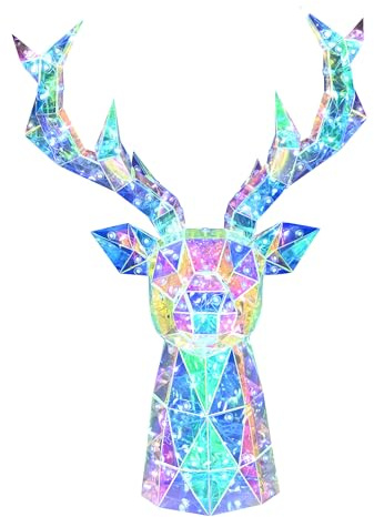 ASAMASA Hirschkopf-Dekoration besteht aus einzigartigen PET- und Regenbogenfolienmaterialien, mit magischen 3D-Prismen und bunten Brechungseffekten. Ideale Dekoration für Feiertage wie Weihnachten usw