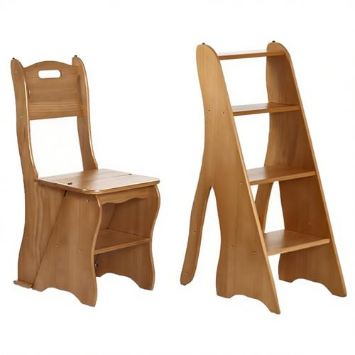 Hltdzer Tabouret-escabeau rétro 2 en 1 Portable en Bois Massif à 4 marches, Tabouret Multifonctionnel Portable à 4 marches pour la Maison, la bibliothèque et Le Bureau(D)