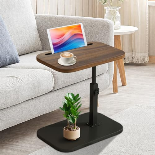 MIUUIPI Beistelltisch C Form, 360° Rotierbarer und Höhenverstellbar Sofatisch, Couchtisch, Kaffeetisch Side Table Sofa Table Betttisch für Wohnzimmer Schlafzimmer Bad Bett (Nussbaum)