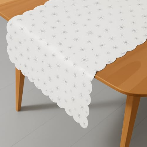DecoHomeTextil Heimtextilmanufaktur Lurex Tischläufer Sterne Glitzer Weihnachten Christmas Silber Rechteckig 40 x 200 cm