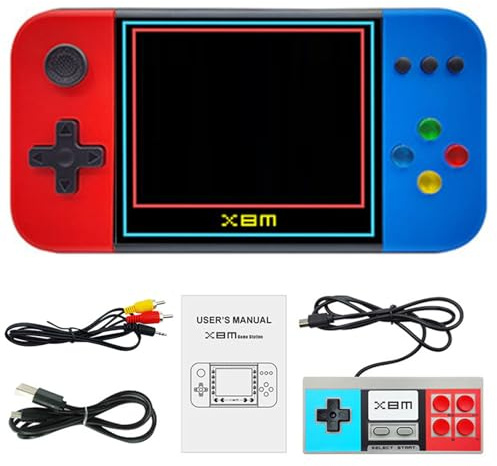 X8M Portable Game Console, Console De Jeux À Écran LCD 3,5 '' Plug and Play Jeux Classiques Console De Jeux Vidéo Portable-Red and Blue||256GB