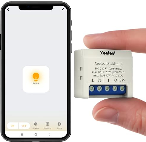 Xeefeel Mini 1 interruptor de relé inteligente WiFi y Bluetooth – 8 A, domótica compatible con interruptor de luz, contacto seco con Alexa y Google Home, aplicación iOS Android, no requiere