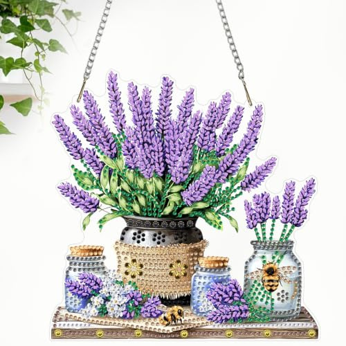 CEOVR Lavendel Diamant Painting Bilder Erwachsene Kits,Diamond Painting Ornament Kits Bienen und Blumen,20x20cm,Diamant Malerei Ornament für Wand Dekoration