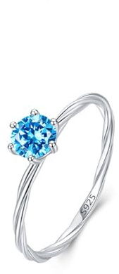 Ayoiow Ehe Verlobungsringe 925 Sterlingsilber Zirkonia für Damen, Blauer Sechszackiger Solitär Damen Trauringe Silber, 54 (17.2), Geeignet für Geburtstag