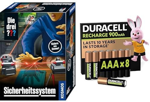 Die drei ??? Sicherheitssystem, LED-Alarmanlage, 8+ Jahre, & Duracell AAA Akkus 8 Stück, 900mAh