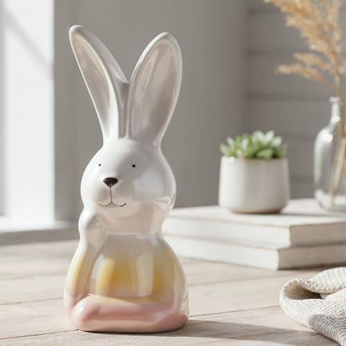 levandeo Deko Figur Hase Porzellan H16cm Orange Gelb Glanz Ostern Tischdeko Frühling Osterdeko Dekohase Perlmutt