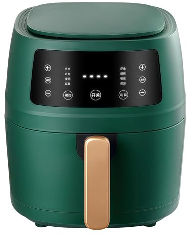 Freidora de aire de 6 l sin aceite, pantalla táctil inteligente, multifuncional, eléctrica de gran capacidad (verde oscuro, 6 l)