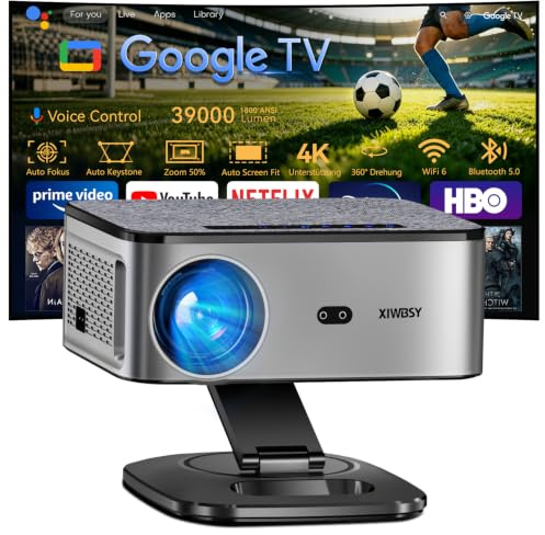 Smart Beamer Google TV 39000 Lume 4K Unterstützt Heimkino Projektor | 1800 ANSI Helligkeit, Full HD 1080P, Autofokus/Trapezkorrektur, 100-50 % Zoom, Sprachassistent, WiFi 6,Bluetooth 5 Integriert