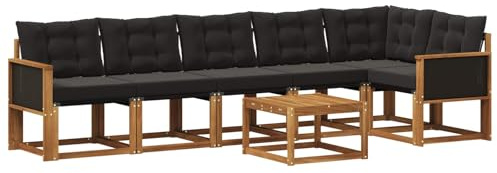 vidaXL Outdoor-Sofagarnitur mit Kissen 7 pcs Natürlich und Schwarz, Garten, modernes Sofa-Set, langlebige Möbel für draußen, stilvolle Lounge, entspannen am Pool