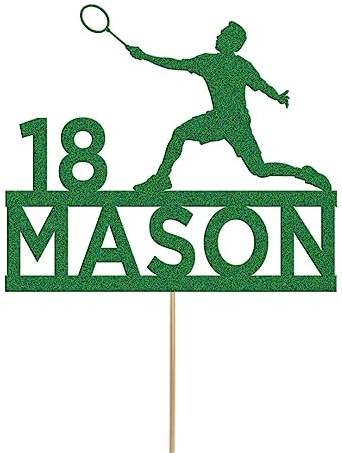 Personalised Badmintion Cake Topper Badminton Cake Decoration Any Name & Age | Personalised Cake Topper with Custom Name & Age | Birthday Party Decoration | Green