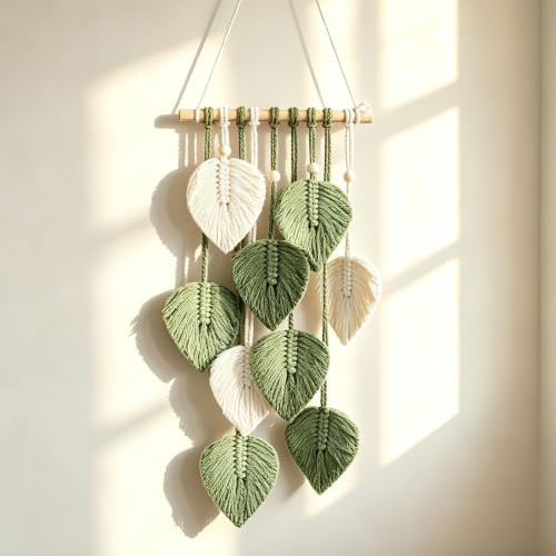 Zaewry Makramee Wandbehang Boho Wanddeko, Handgewebte Wandteppiche | Boho Wandbehang, Blätter Quaste Wanddekoration für Schlafzimmer Wohnzimmer Balkon