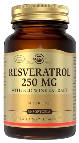 Solgar Resveratrol 250 mg with Red Wine Extract - 30 Softgels - Antioxidant Support - Non-GMO, Gluten Free, Dairy Free - 30 Servings