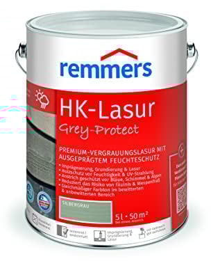 Remmers HK Stain Grey Protect Silver Grey, 5 litres, Premium Wood Preservative Stain for Exterior use, greying Over Natural Grey Tones, 3 Wood Protection Products in one, Moisture Resistant