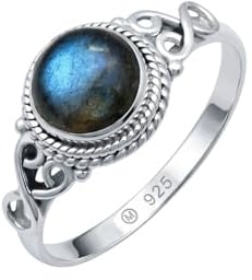 mantraroma Labradorit Edelstein Ring Damen 925 Sterling Silber – Vintage Cabochon Schmuck