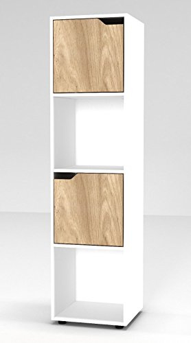 URBNLIVING Wooden White 4 Cubed Bookcase With 2 Oak Doors