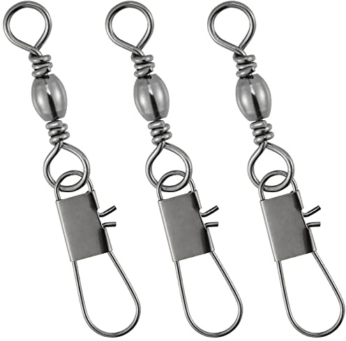 Dr.Fish 50 Pack Fishing Snap Swivels, Barrel Swivels Fishing Tackles, Stainless Steel Safty Interlock Snaps Leader Line Lure Connector Fresh&Saltwater #14
