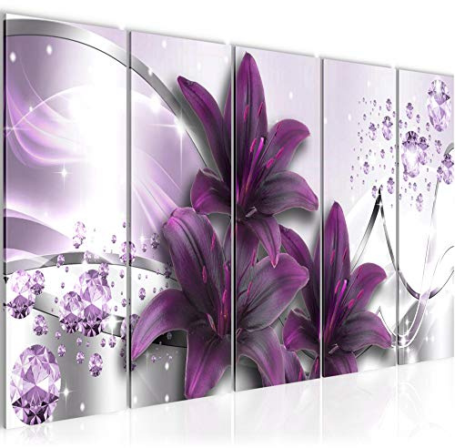 Runa Art Bild Blumen Lilien Wandbilder auf Vlies Leinwand 5 Teilig Wanddekoration Wohnzimmer Schlafzimmer 021956a