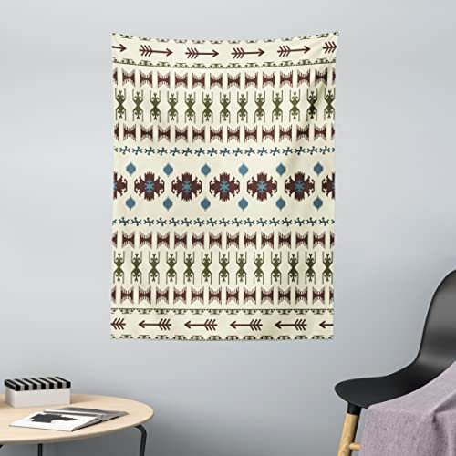 ABAKUHAUS Ethnisch Wandteppich, Aztec India aus Weiches Mikrofaser Stoff Waschbar ohne Verblassen Digitaldruck, 110 x 150 cm, Beige Braun