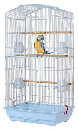 Large Metal Bird Cage for Budgie Parakeet Canary Cockatiel Finch or Lovebird by Crystals® (White)