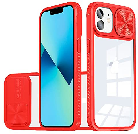 Dqtaoply Coque Camera Glissante pour iPhone 11, Transparente Protection Objectif Antichoc Étui Ultra Hybride PC Dur + Bumper Silicone Case pour iPhone 11(Rouge)