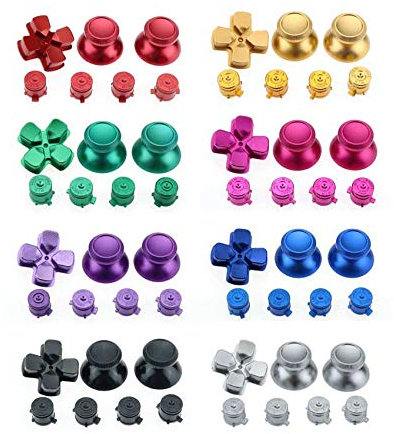 7-in-1 Thumbsticks aus Metall und Aluminium, Daumengriff, Pilzkappe + Kugeltasten, Mod Kit, Hebel, Joystick + Action-D-Pad-Tasten für PS4-Controller, Rot