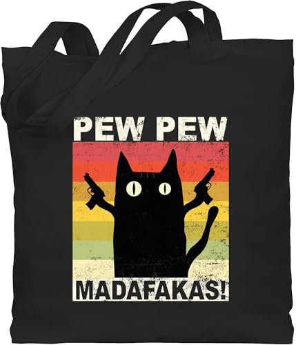 Shirtracer Baumwolltasche - Sprüche Statement - Pew Pew Madafakas - Unisize - Schwarz - katzenbeutel mit aufschrift cat beutel geschenke für katzenfans statements cats tasche katzengeschenk sprüchen