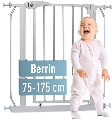 ib style Türschutzgitter Berrin 75-175 cm, Treppenschutzgitter für Babys, Ohne Bohren, Gitter für Hunde, Klemmgitter, Grau, 120-130 cm