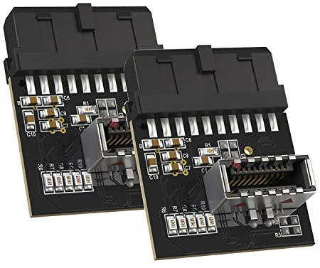 LINKUP - (2 PACK [Active Chip] USB 3.0 (3.2 Gen 1) Internal IDC 20 Pin Motherboard Header to A-Key (Type-E) 20 Pin Female Converter for Type C Panel Mount Adapter