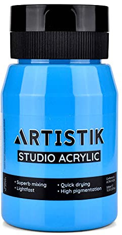 ARTISTIK Blue Acrylic Paint 500ml | Premium High-Pigmented with Full Smooth Coverage | Long-Lasting & Versatile | Professional Acrylic Paint for Artists (Cerulean Blue Hue)