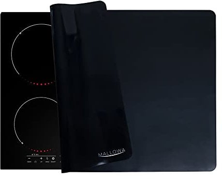 Electric/Induction Hob Cover by MALLOWA - Durable, Heat Resistant, Non-Slip Food Grade Silicone Mat to Protect Glass Ceramic Cooktops Up to 70 x 50 cm and Kitchen Benches. (Black)