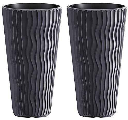 URBNLIVING Stunning Sandy Slim Large Plant Pot Flower Planters Indoor Outdoor Garden (Anthracite, 2)