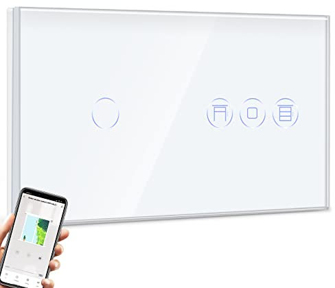 BSEED WiFi Interruptor Persiana con Interruptor Blanco,1 Gang 1 Vía Interruptor de Pared Smart Compatible con Alexa y Google Home, Control por APP o Voz, Función de Temporizador, Requiere Cable Neutro