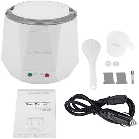 1,6 L Olla Arrocera Eléctrica, 24 V 140 W Mini Olla Arrocera Multifunción Portátil, Vaporizador de Alimentos para Camión para Cocinar (Blanco)