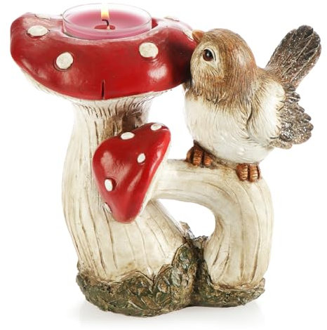 com-four® Herbstdekoration Pilze - Deko-Aufsteller - Fliegenpilz-Teelichthalter - dekorativer Kerzenhalter - Pilzfigur für herbstliche Wohnraumdekoration - Wohnaccessoire (1 Stück - Pilz mit Teelicht)