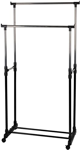 alpina Kleiderständer auf Rollen - Doppelstab - Höhenverstellbar - 93 bis 158 cm - Schwarz/Silber
