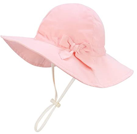 Foruhoo Mädchen Sonnenhüte UV Schutz, Verstellbarer Breite Krempe Sommermütze für Baby (48, #3 Rose)