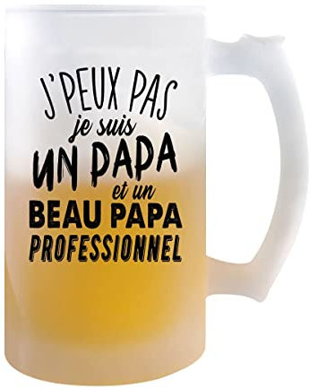 Chope de bière Je suis un Papa et un Beau Papa professionnel j'peux pas | Verre à bière pinte Cadeau humour alcool original | Imprimé en France