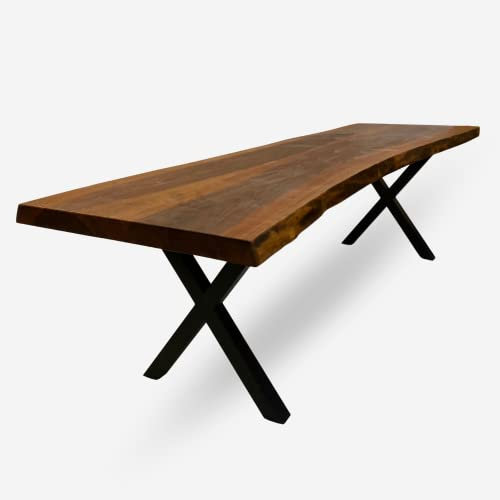 designs4yourhome Essimmertisch 250x70cm, echte Baumkante, massiver Holztisch aus Nussbaum, Schwarze Metallbeine, Baumkantentisch, Esstisch bis zu 8 Personen, Esstisch München