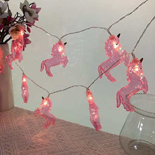Riaxuebiy Kinderzimmer Nettes Tier Einhorn Pferd 3M 20 LED Lichterketten für Weihnachtslichter Wandfenster Baum Dekorative Lichter Party Kinderzimmer Wohnheim Dekor (Batterie, Rosa Einhorn)