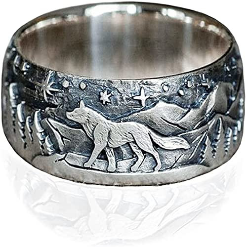 ticentral Gravierte Wolf Ringe für Männer Frauen Liebhaber Wald Wolf Ring Nordic Fenrir Siegelring Vintage Punk Biker Cocktail Party Schmuck Geschenke,Frauen,7