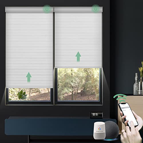 Yoolax Elektrisches Rollo Smart Rolladen mit Akkumotor und Fernbedienung Alexa kompatibel 100% Verdunkelung Innenrollos nach maß für Wohnzimmer Schlafzimmer Büro(Balken Weiß)