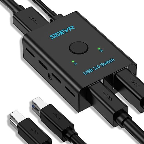 SGEYR USB 3.0 Switch, 2 in 1 Out USB Switcher Selector for 2 Computers Share 1 USB Devices, Mouse, Keyboard, Scanner, Printer, Etc
