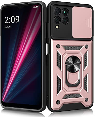 Ermorgen Handyhülle für Telekom T Phone Pro Hülle mit Ring/T-Mobile Revvl 6 Pro[Kameraschutz] Objektivschieberabdeckung Anti-Peeping 360 Grad magnetischer Auto-Halter Militärhülle -Rotgold