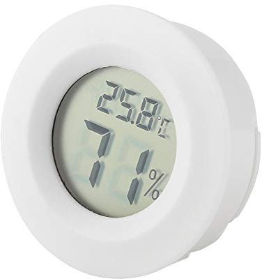 Eujgoov Mini Digital LCD Thermometer, Terrarium-Hygrometer Runde Form Temperatur-Feuchtigkeits-Messgerät für Reptilien (Weiss)