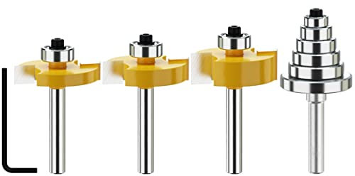 Vipbhtool 1/4 Inch Shank Rabbet Router Bit Set 1/4, 3/8, 1/2”Cutting Height, 7/16, 1/2 Interchangeable Bearings CNC Router Bit Woodworking Tools