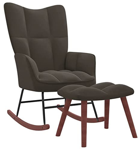 INLIFE Schaukelstuhl mit Hocker Dunkelgrau Samt,Grau,9.85KG,328151