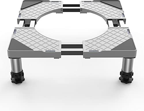 DEWEL Base per Lavatrice Larghezza 52-70cm,Altezza 13-17cm Frigorifero Con 4 Tubi in Acciaio per una Maggiore Stabilità Carrello Lavatrice per Lavatrice Asciugatrice e, Bianco