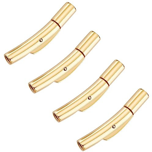 UNICRAFTALE 4 Sets Stainless Steel Column Bayonet Clasps 1.8-2 mm Hole Tube Leather Cord Ends Caps Snap Connectors Golden Snap Lock Material Clasps for Bracelets Necklaces Buckle Jewelry Making