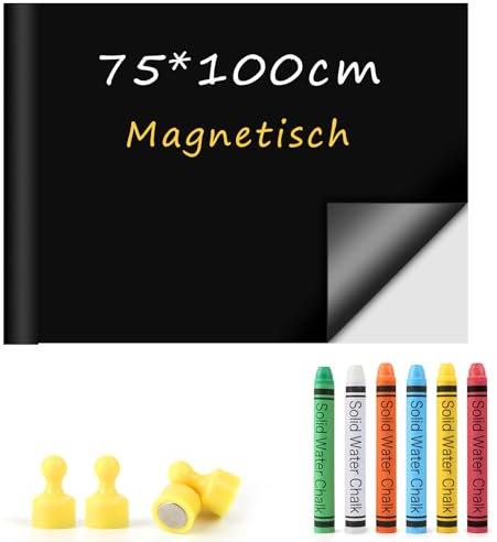 Tafelfolie Magnetisch Selbstklebend - 75 x 100cm, Inkl. Magnetfolie, 6 staublose Kreide, 4 Magneten