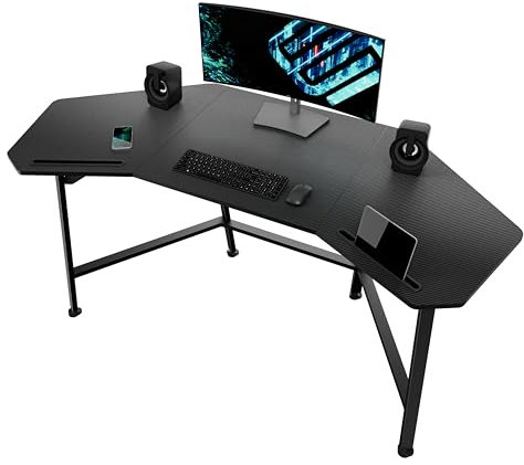 EUREKA ERGONOMIC Gaming Tisch 160x74 cm Groß Gaming Schreibtisch in Flügelform PC Computertisch mit 2 iPad-Steckplätze für Home Office Studio Live-Streaming